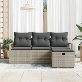 vidaXL Σετ Καναπέ Κήπου 4 Τεμαχίων με Μαξιλάρια Ανοιχτό Γκρι Πολυ Ρατάν