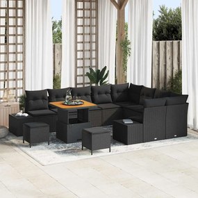 vidaXL Σετ Καναπέ Κήπου με μαξιλάρι 12 pcs Μαύρο Πολυ ράταν