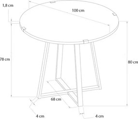 Τραπέζι Rubes Megapap χρώμα λευκό - ανθρακί 100x100x78εκ.