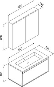 Martin Bella Anthracite 80  MDF - Πάγκος με Νιπτήρα &amp; Καθρέπτη