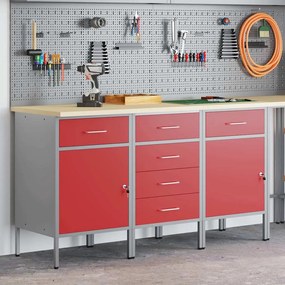 vidaXL Ντουλάπα Εργασίας 3 pcs Κόκκινο και Γκρίζο 150 x 55 x 85 εκ