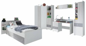 Παιδικό δωμάτιο Omaha N134, 301 kg, Άσπρο, Ξεθωριασμένη βελανιδιά, Γκρι, Πλαστικοποιημένη μοριοσανίδα, Τάβλες για Κρεβάτι, Αποθηκευτικός χώρος