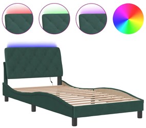 vidaXL Πλαίσιο Κρεβατιού με LED Σκούρο Πράσινο 100x200 εκ. Βελούδινο