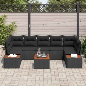 vidaXL Σετ Καναπέ Κήπου με μαξιλάρι 8 pcs Μαύρο Πολυ ράταν