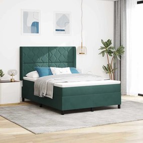 vidaXL Κρεβάτι Box Spring LED με Στρώμα Πράσινο 140 x 190 cm Βελούδο