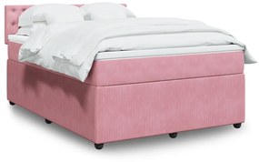 Κρεβάτι Boxspring με Στρώμα Ροζ 140x200 εκ. Βελούδινο