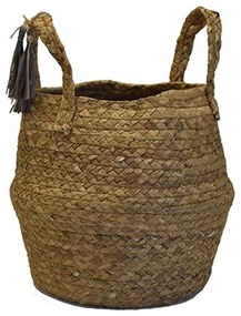 Τσάντα - Καλάθι Καλάθι 00.06.67242 Με Φούντες Φ27x22cm Ψάθινη Natural-Grey Mat