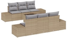 vidaXL 7 τεμαχίων σετ καναπέ κήπου με μαξιλάρια Μπεζ Πολυ Ρατάν