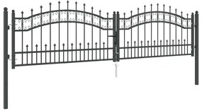 vidaXL Πύλη Φράχτη με Στρογγυλή Κορυφή Γκρι 305 x 75 εκ. Ατσάλι