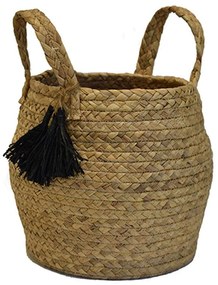 Τσάντα - Καλάθι Καλάθι 00.06.67237 Με Φούντες Φ27x22cm Ψάθινη Natural-Black Ψάθα