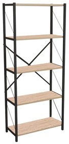 Βιβλιοθήκη Draizy pakoworld oak μελαμίνης-μαύρο μέταλλο 63x30x150εκ