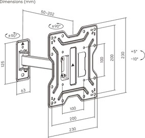 POWERTECH επιτοίχια βάση τηλεόρασης PT-1555, 23-43", έως 30kg, full motion
