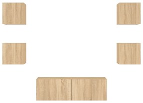 vidaXL Ντουλάπια Τηλεόρασης Τοίχου 5 Τεμ. με Φώτα LED Sonoma Δρυς