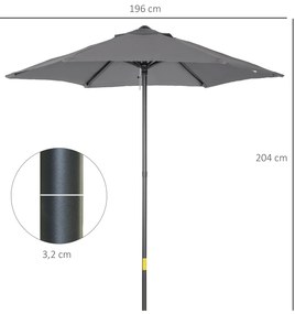 Ομπρέλα εξωτερικού χώρου Outsunny Ø196 cm, εξαγωνική ομπρέλα μπαλκονιού για παραλία, μπαλκόνι, κήπο, σκούρο γκρι