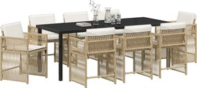 vidaXL Σέτ φαγητού για κήπο 9 pcs Μπεζ συνθετικό ρατάν