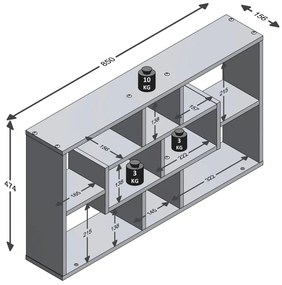 FMD Ραφιέρα Τοίχου Ορθογώνια με 8 Τμήματα Λευκή