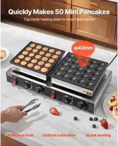 VEVOR 50PCS Mini Dutch Pancake Maker Commercial Dorayaki Baker Non-stick 1800W