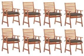 Καρέκλες Τραπεζαρίας Εξ. Χώρου 8 τεμ. Ξύλο Ακακίας με Μαξιλάρια - Μπεζ-Γκρι