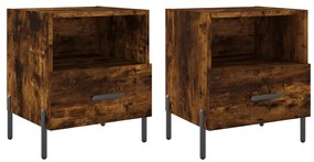vidaXL Κομοδίνα 2 τεμ. Καπνιστή Δρυς 40 x 35 x 47,5 εκ. Επεξεργ. Ξύλο