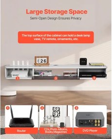 VEVOR Floating TV Stand 55 in Entertainment Center Power with Cable Hole White