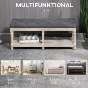 HOMCOM Παπουτσοθήκη-Πάγκος με αποθηκευτικό χώρο, Vintage σχεδιασμός, Κουμπιά, Ξύλο καουτσούκ, 115x40x48cm, Γκρι