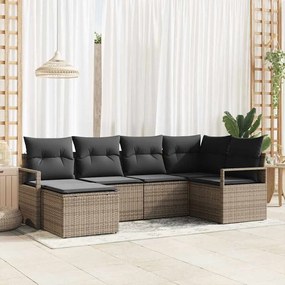 vidaXL Σετ Κήπου 6 Τεμαχίων με Μαξιλάρια σε Γκρι Πολυ Ράτταν