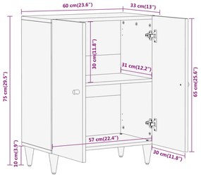 Βοηθητικό Ντουλάπι 60 x 33 x 75 εκ. από Μασίφ Ξύλο Μάνγκο - Καφέ