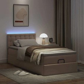 ΟΘΩΜΑΝΙΚΟ ΚΡΕΒΑΤΙ ΜΕ ΣΤΡΩΜΑΤΑ &amp; LEDS CAPPUCCINO FAUX LEATHER 3312141