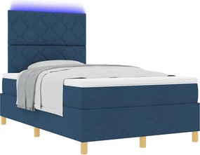 vidaXL LED Κρεβάτι με βάθρο με στρώμα Μπλε 120 x 200 cm ύφασμα