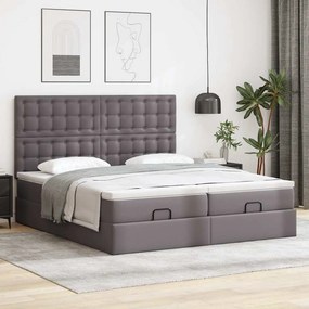 vidaXL Οθωμανικό κρεβάτι με στρώματα &amp; LEDs Γκρι Faux Leather