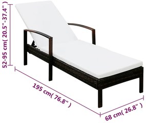 vidaXL Ξαπλώστρα Καφέ από Συνθετικό Ρατάν με Μαξιλάρι