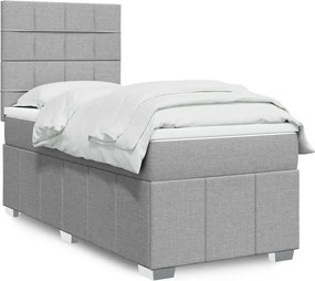 vidaXL Κρεβάτι Boxspring με Στρώμα Ανοιχτό Γκρι 90x190 εκ. Υφασμάτινο