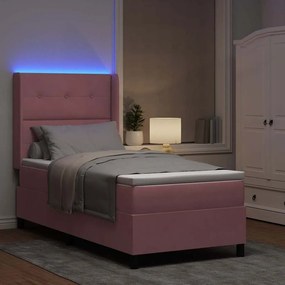 vidaXL Κρεβάτι Box Spring LED με Στρώμα Ροζ 80 x 200 cm Βελούδο
