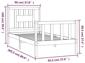 Πλαίσιο Κρεβατιού με Κεφαλάρι Λευκό 90x200 εκ Μασίφ Ξύλο Πεύκου - Λευκό