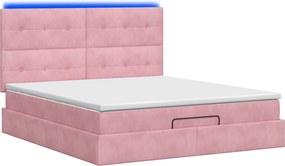 vidaXL Κρεβάτι Ottoman με Στρώμα και LED Ροζ 140 x 200 cm Βελούδο