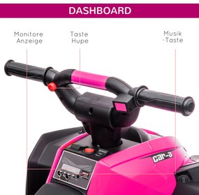 HOMCOM Ηλεκτρικό Παιδικό Τετράτροχο, 3-6 χλμ/ώρα, Φώτα/Μουσική, για 3-5 ετών, έως 25 κιλά, Ροζ/Μαύρο