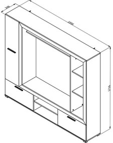 Κέντρο Ψυχαγωγίας - Σύνθεση Lorca Λευκός Δρύς - Μαύρο 195.5x3x171.5 εκ.
