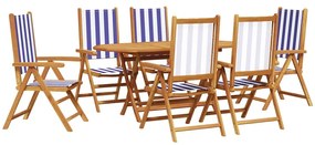 vidaXL Σέτ φαγητού για κήπο 7 pcs Μπλε και λευκό Μασίφ ξύλο ακακίας