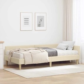 vidaXL Κρεβάτι γωνίας με στρώμα με στρώμα 2 pcs Κρεμ ύφασμα