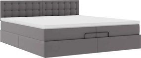 VidaXL Οθωμανικό κρεβάτι με στρώματα & LEDs Γκρι Faux Leather