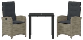 vidaXL Σέτ φαγητού για κήπο 3 pcs Γκρι συνθετικό ρατάν