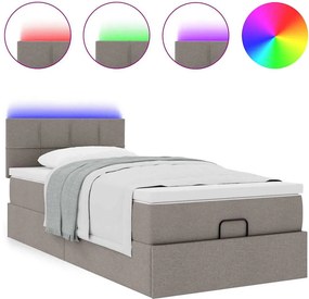vidaXL Οθωμανικό κρεβάτι με στρώμα &amp; LEDs Taupe 90x190cm ύφασμα
