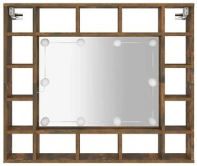 vidaXL Έπιπλο Καθρέπτη με LED Καπνιστή Δρυς 91x15x76,5 εκ.