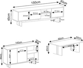 Σύνθετο Σαλονιού Λευκό / Λευκό Μάρμαρο NUEDRE 150x30x45