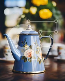 Intra Συλλεκτικό Ξύλινο Παζλ Plywood 4mm - Μπλε τσαγιέρα με φλοράλ σχέδια και φλιτζάνια Σε Ξύλινο Κουτί - Διαστάσεις: 10x10 cm – 25 κομμάτια