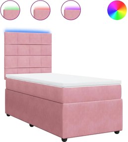 vidaXL Κρεβάτι Boxspring με Στρώμα Ροζ 90x200 εκ. Βελούδινο