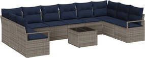vidaXL Σετ Καναπέ με μαξιλάρι 11 pcs Γκρι συνθετικό ρατάν