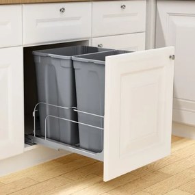 VEVOR Double Pullout Waste Container Kitchen Trash Can Soft Close Grey 35QTx2