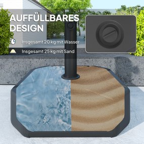Βάση ομπρέλας έως 25 kg, γεμίζει με νερό ή άμμο, τετράγωνη, για ομπρέλες 38/48mm