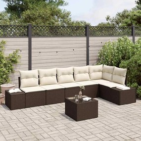 vidaXL Σετ Καναπέ Κήπου 7 pcs Καφέ, Κρέμα Πολυ rattan, βαμμένο ατσάλι